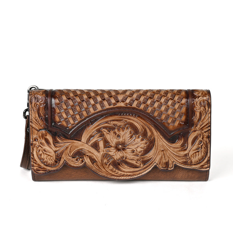 Women's Embossed First Layer Long Cowhide Fashion Ladies Wallets