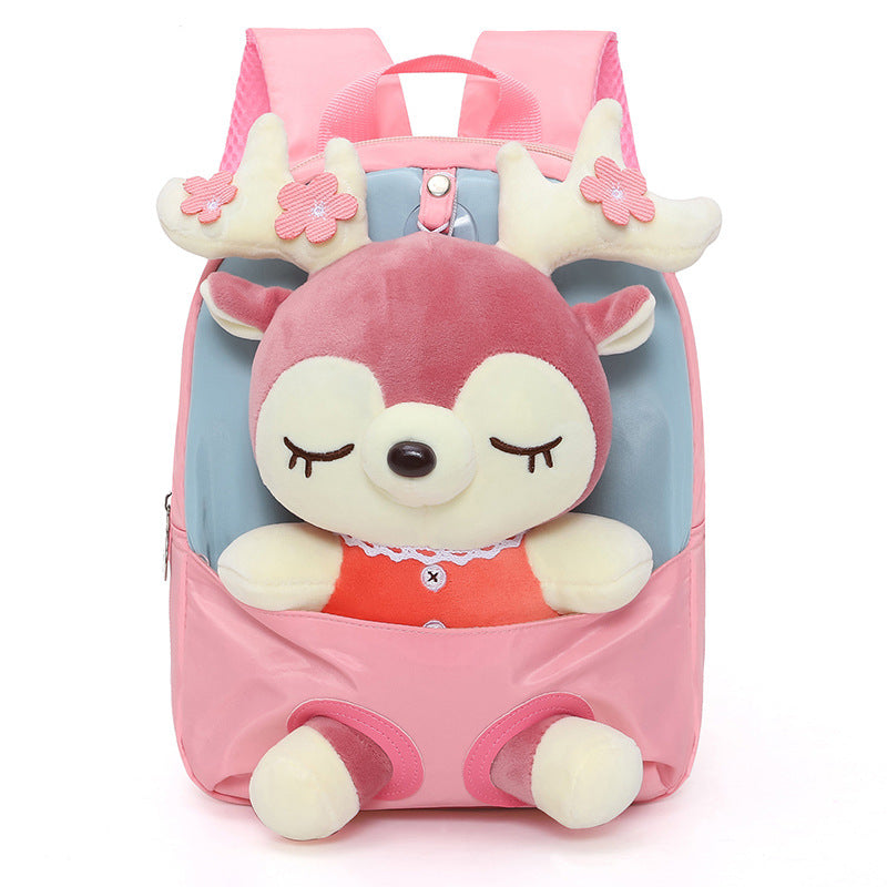 Cartoon Plush Split Elk Cute Lightweight Kindergarten School Bags