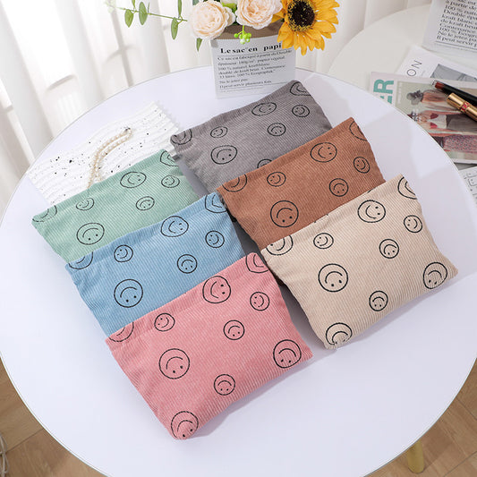 Corduroy Polka Dot Retro Smiley Face Storage Wash Clutch Bags