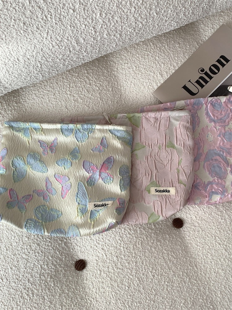 Sacs cosmétiques de relief élégants de toile de jacquard de petite dame