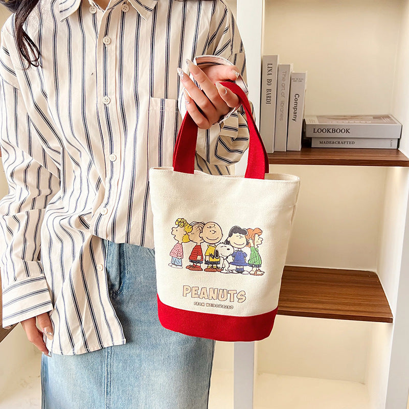 Bucket Canvas Cartoon Printed Animal Letter Bags