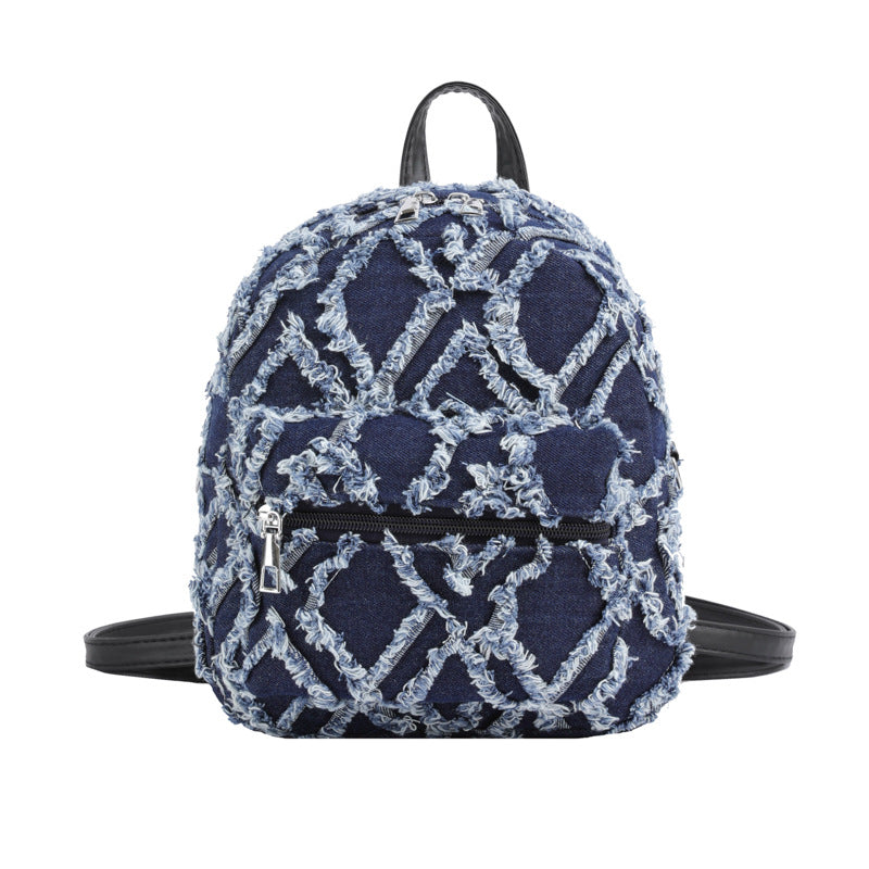 Rhombus Denim Canvas Niche High-grade Chain Backpacks