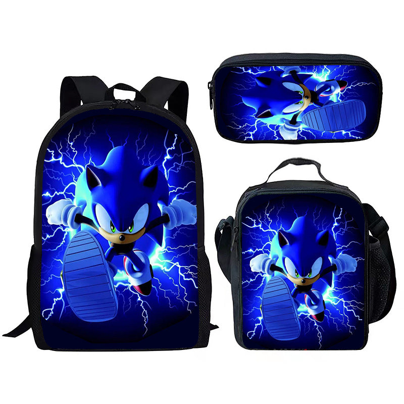 Children's Printing Sonic Three-piece Anime Pencil Cartoon Elementary School Students' Schoolbags