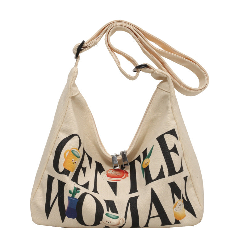 Women's Super Popular Large Capacity Alphabet Cartoon Canvas For Shoulder Bags