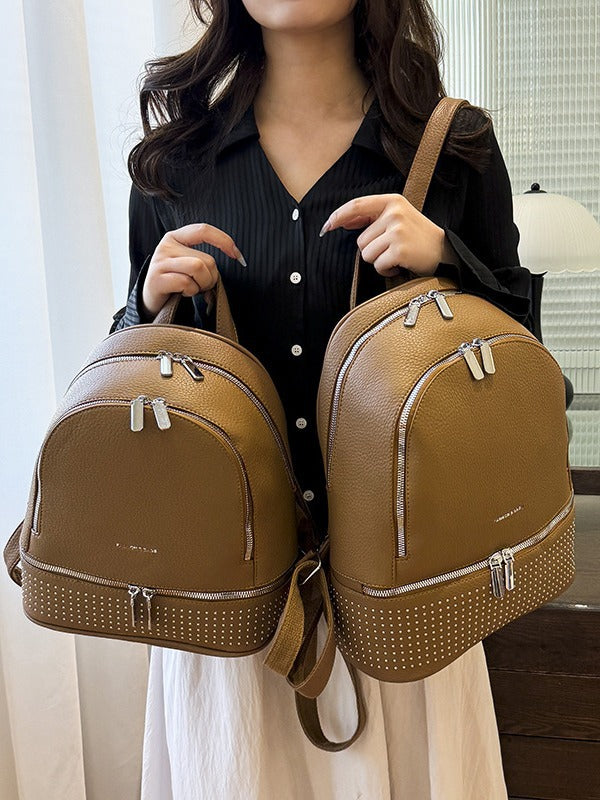 Women's Lychee Pattern Double Mouth Quality Fashion Backpacks