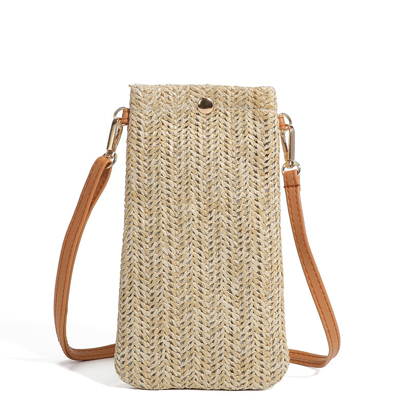 Women's Mobile Summer Beach Woven Vertical Straw Phone Bags