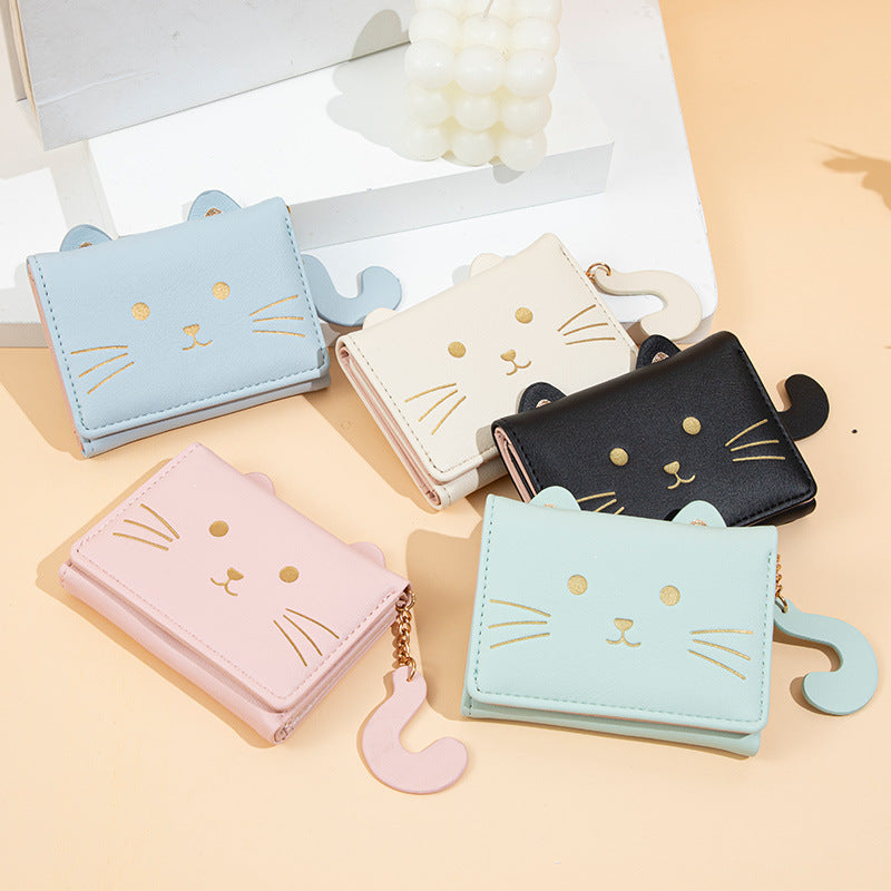 Women's Short Small Cute Fresh Cat Multiple Ladies Wallets