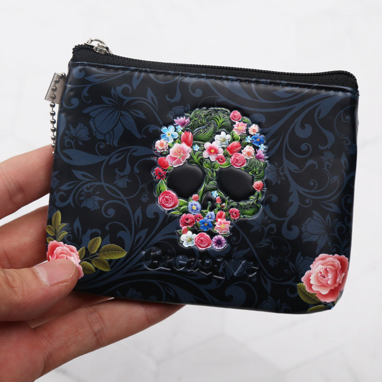 Rose Skull Vintage Short Mini Multifunctional Coin Purses