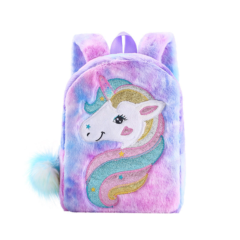 Embroidered Unicorn Cartoon Plush Large Capacity Elementary School Students' Schoolbags