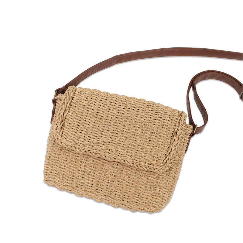 Women's Korean Style Envelope Magnetic Snap Straw Crossbody Bags