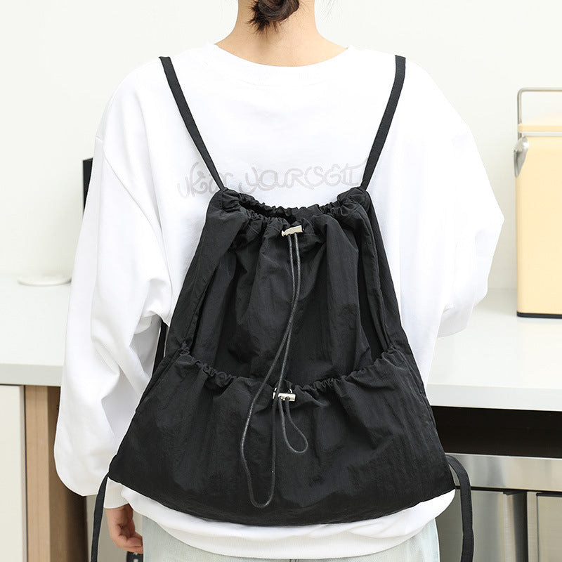 Canvas Fashion Drawstring Pleated Nylon Large Backpacks