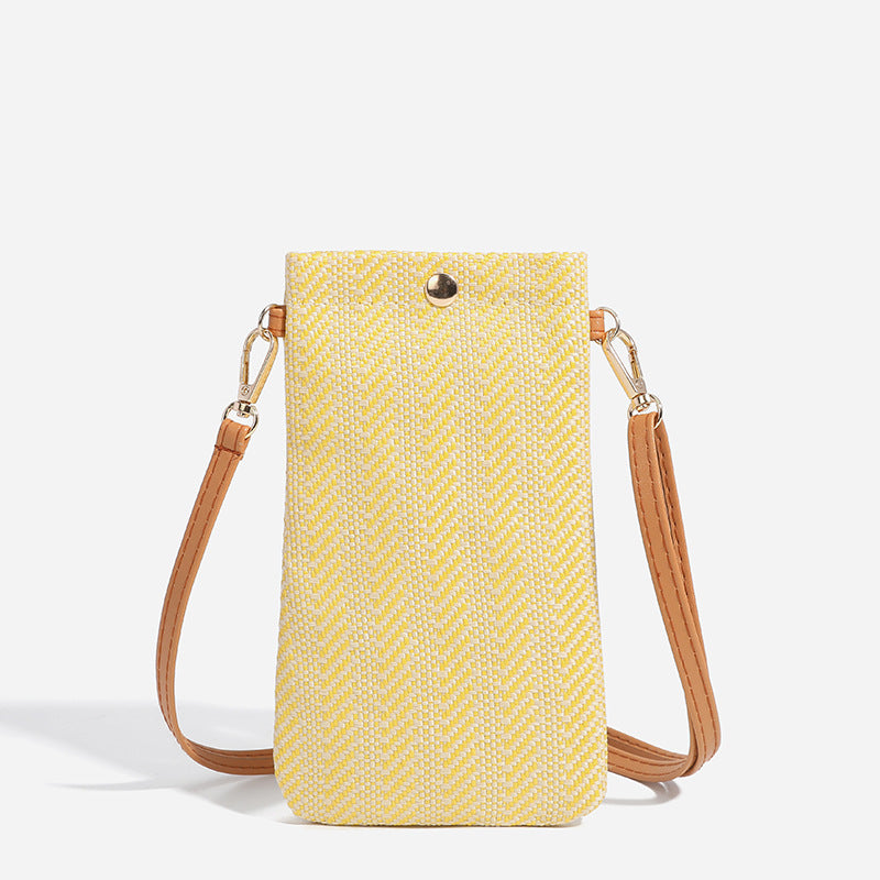 Women's Summer Beach Woven Vertical Mobile Straw Phone Bags