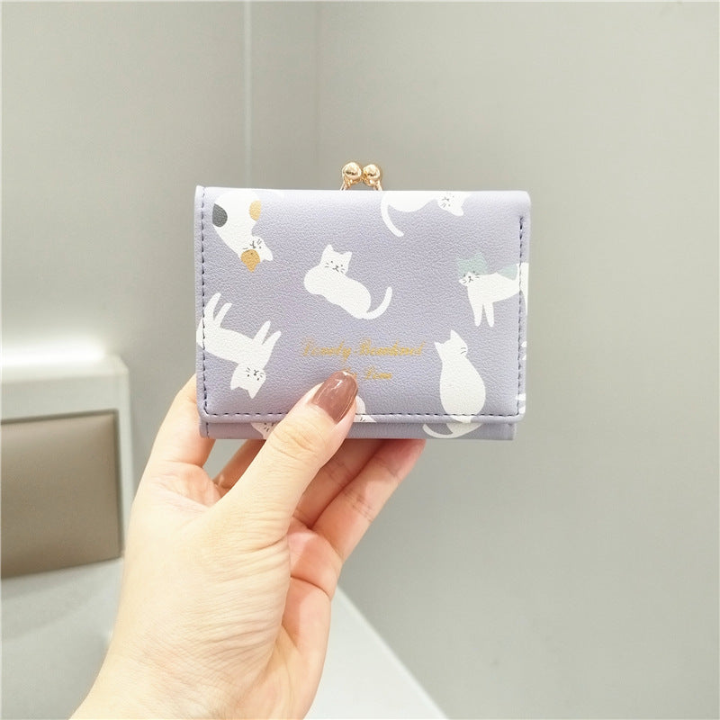 Cute Cartoon Cat Printed Iron Clamp Purses