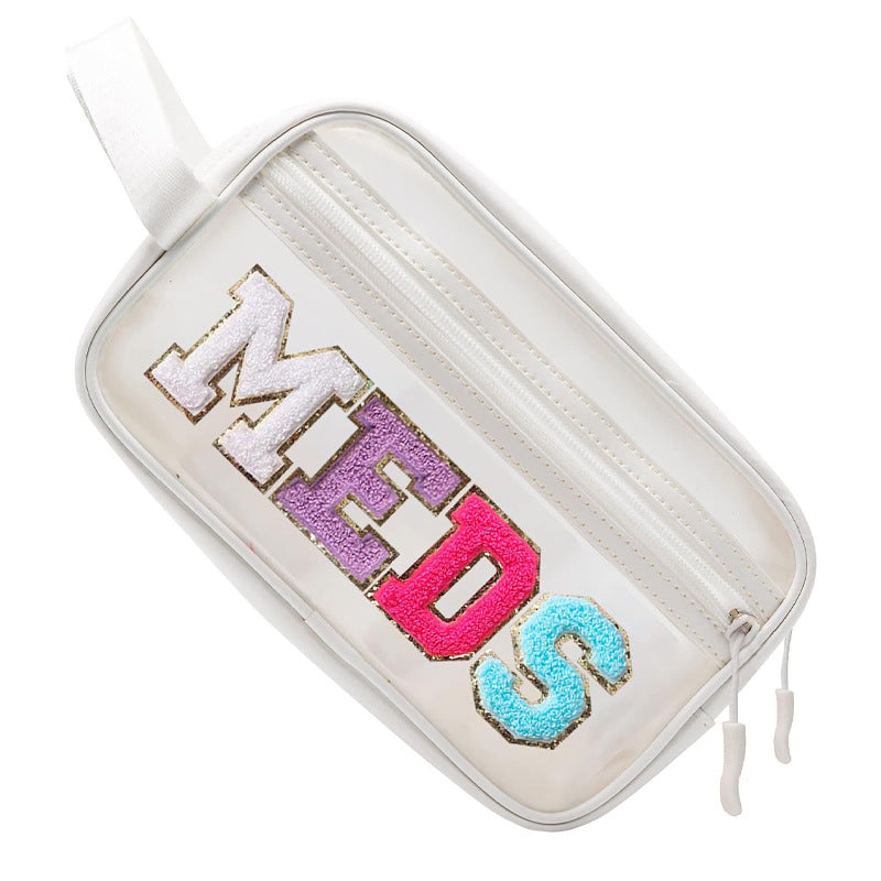 Transparent Hand Chenille Towel Embroidery Letters Cosmetic Bags