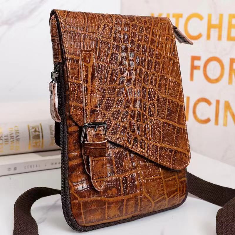 Men's Crocodile Pattern Genuine Leather Small Multifunctional Men's Shoulder Bags