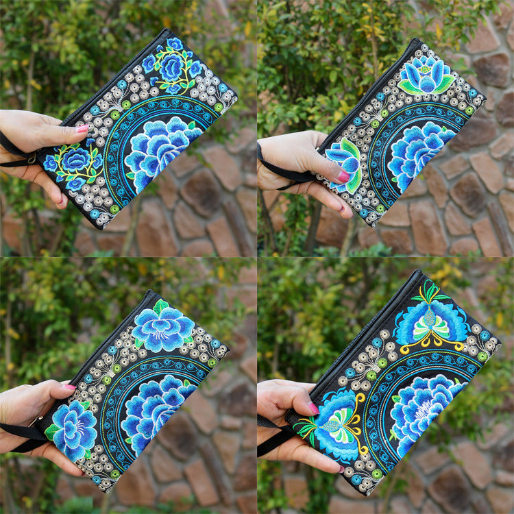 Women's Ethnic Style Embroidered Hand-held Long Double Ladies Wallets