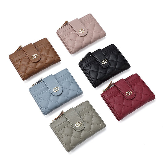 Women's Solid Color Simple Embroidery Thread Ladies Wallets