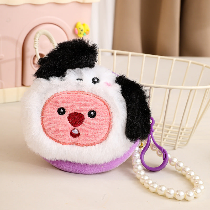 Petit pendentif castor en peluche chaîne de perles porte-monnaie