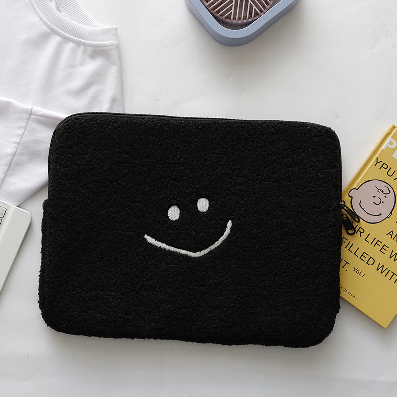 Sacs pour tablette d'ordinateur à doublure de visage souriant en peluche à la mode