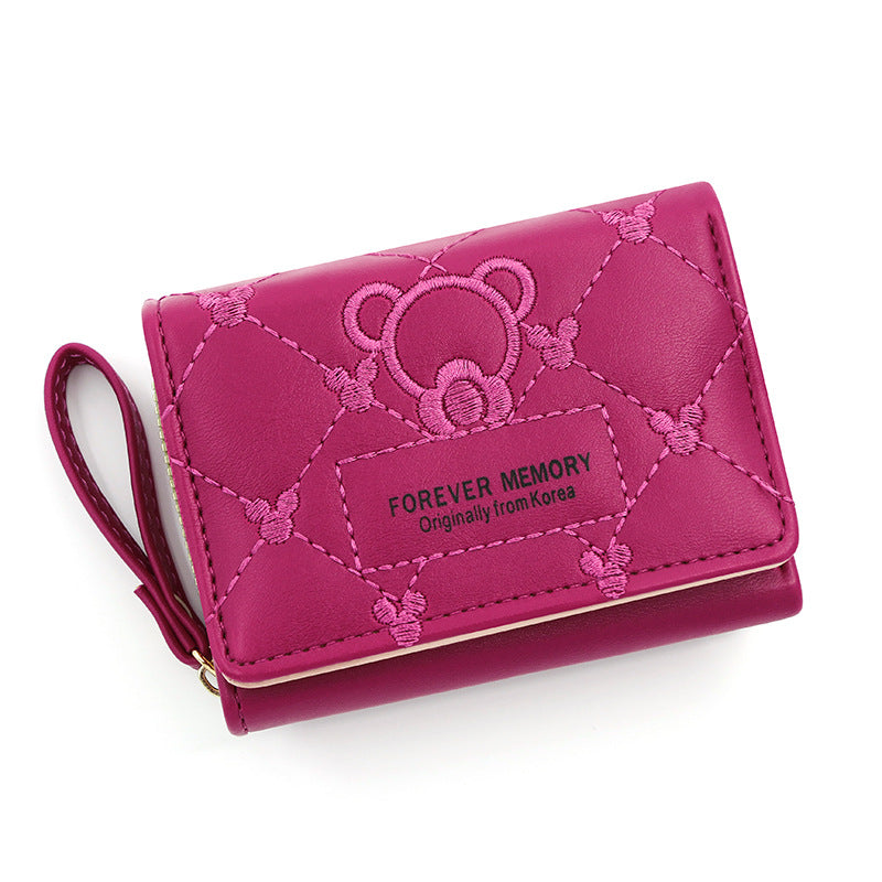 Women's Fashion Simple Embroidered Short Multi Slots Ladies Wallets