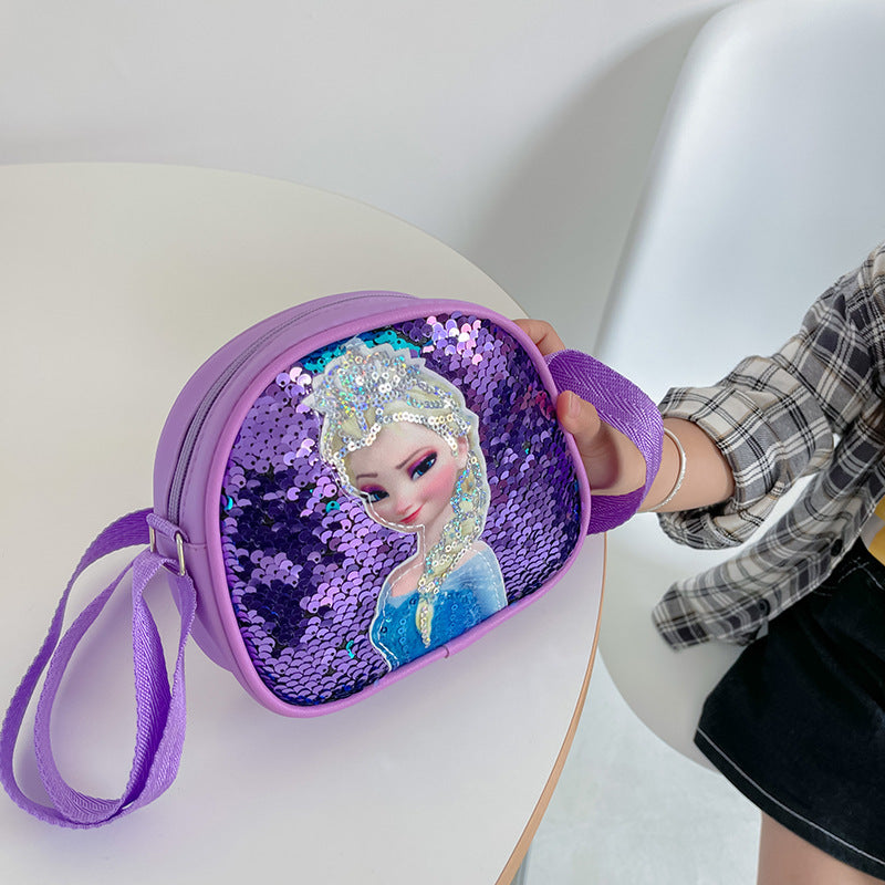 Children's Elsa Sequined Personalized Colorful Small Square Children's Shoulder Bags