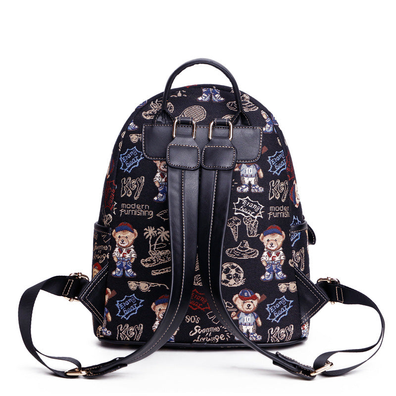 Women's Bear Attachment Figured Cloth Mini Small Backpacks