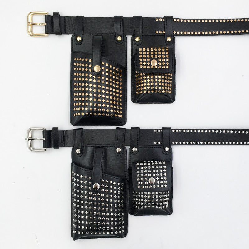 Two-piece Rivet Punk Leather Hip Hop Waist Packs