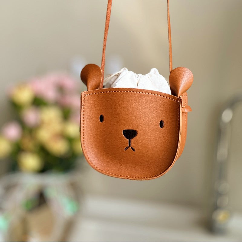 Children's Korean Leather Little Bear Cowhide Feel Children's Shoulder Bags