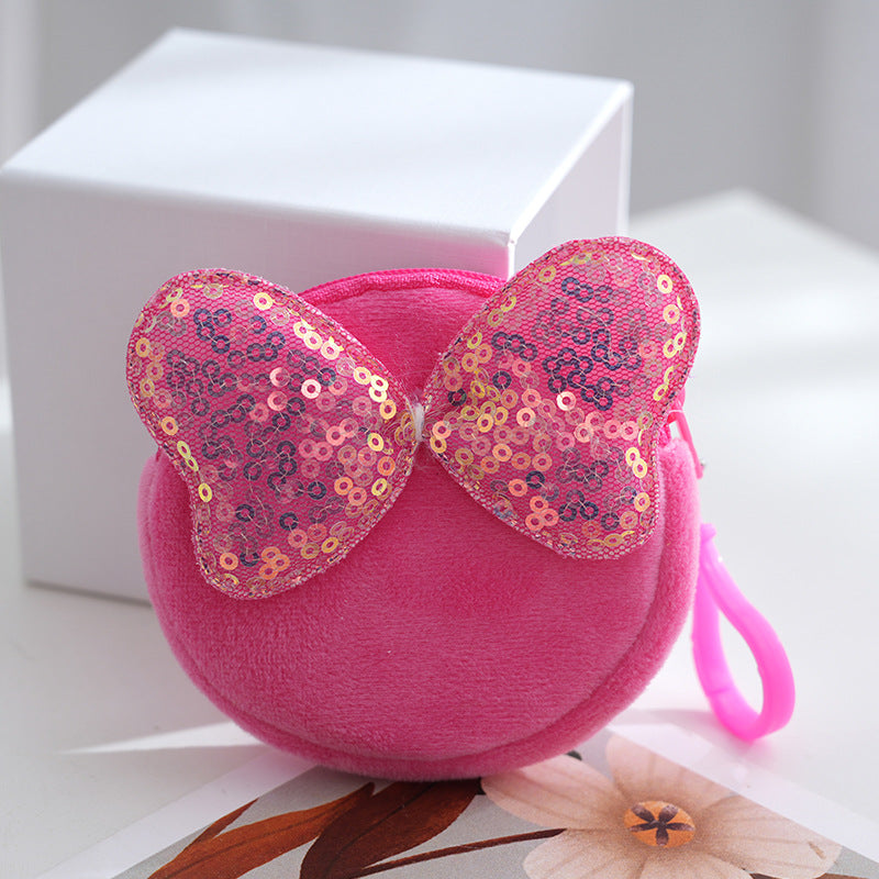 Children's Cute Bow Plush Round Small Zipper Children's Shoulder Bags