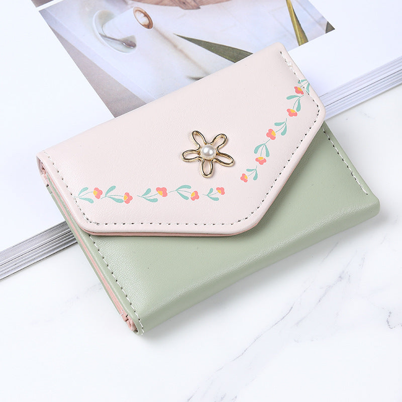 Small Female Short Print Fresh Three Ladies Wallets