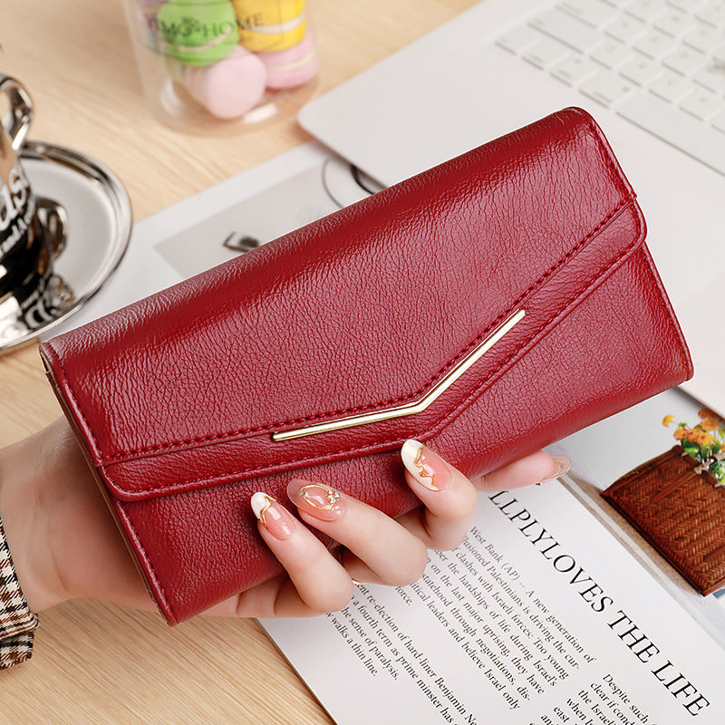 Women's Stitching Fashion Leather Korean Style Oil Wax Ladies Wallets