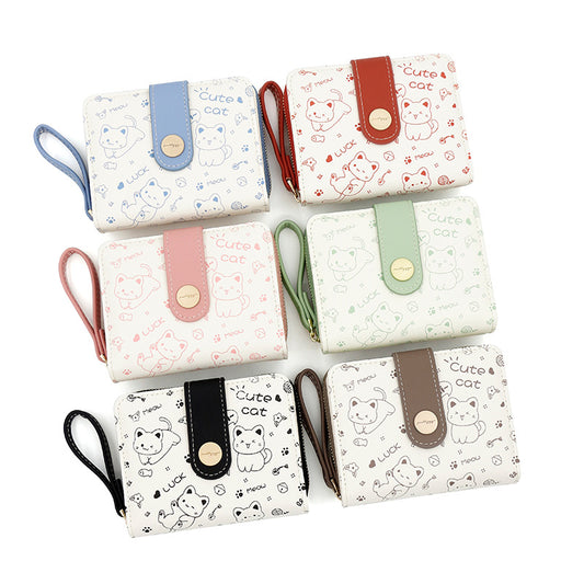 Women's Durable Korean Cute Kitten Short Ladies Wallets