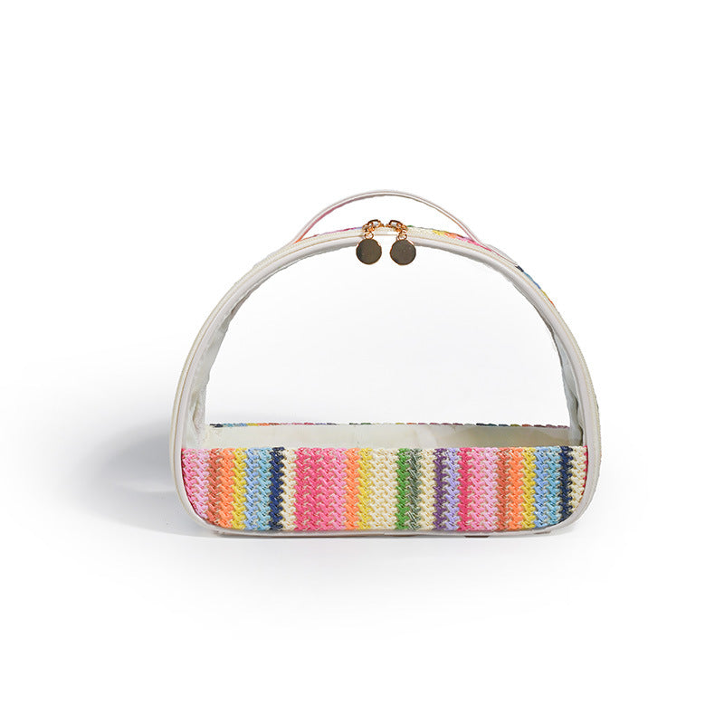 Straw Woven Transparent Semicircle Waterproof Rainbow Cosmetic Bags