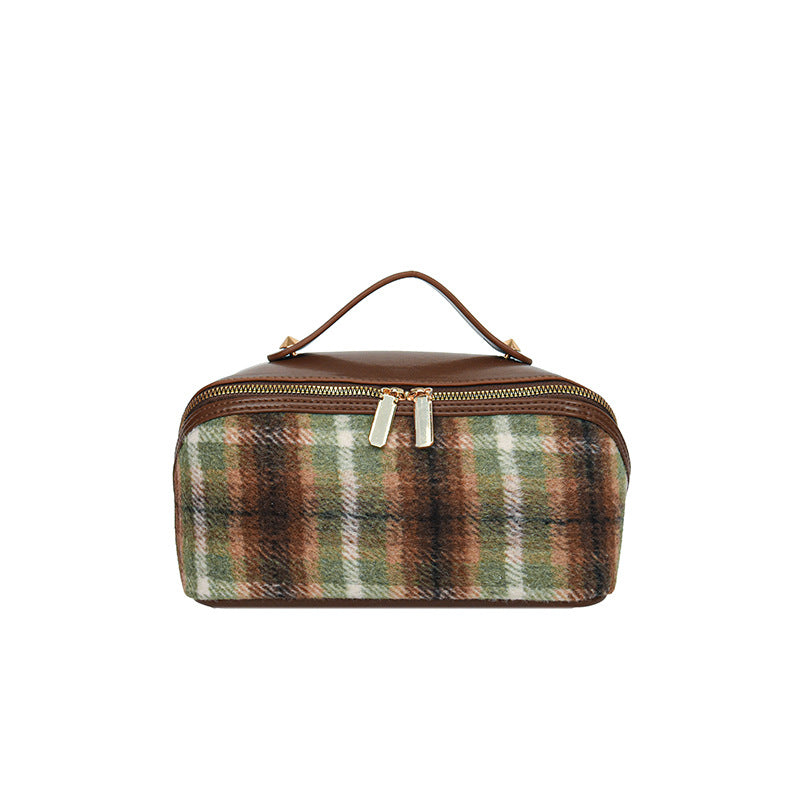 Capacity Classic Style Plaid Suede Texture Cosmetic Bags