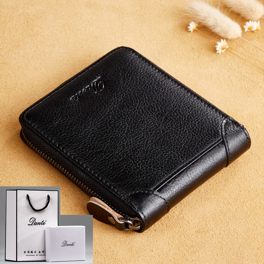 Men's Leather Short Zipper Multifunctional Large Capacity First Layer Men's Wallets