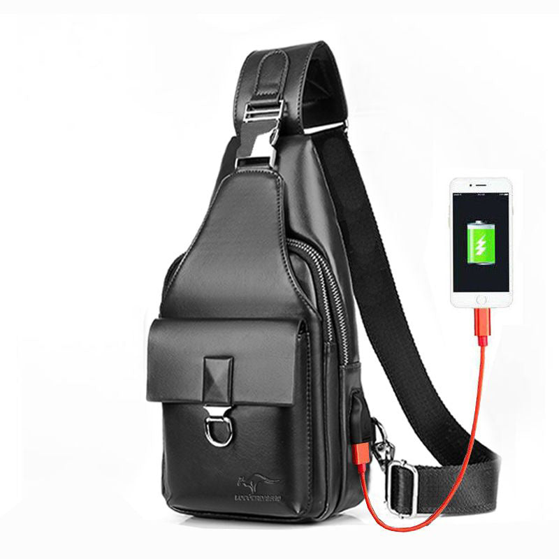 Men's Charging With Fashion Leather Waterproof Men's Chest Bags