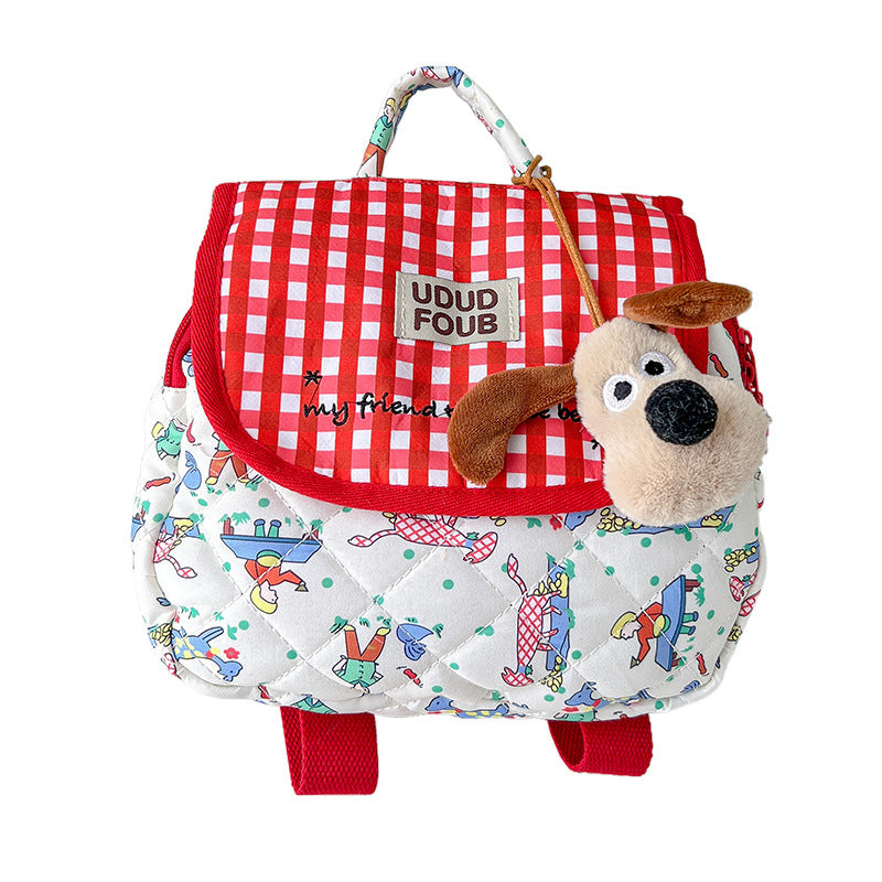 Children's Korean Quilted Cute Puppy Plaid Boys Children's Backpacks