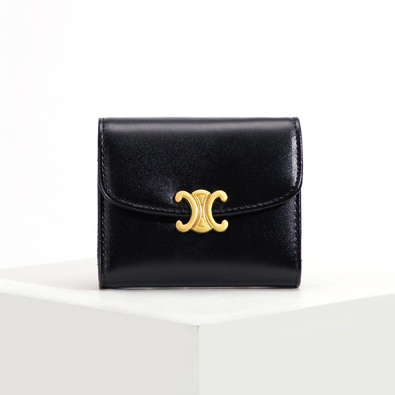 Porte-monnaie court et compact en cuir véritable pour femmes, couleur unie