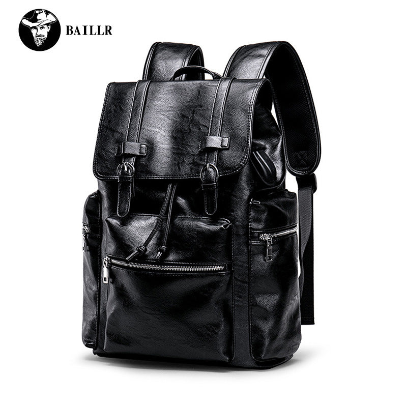 Men's Soft Leather Korean Style Computer Fashion Backpacks