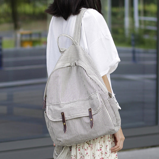 Sacs à dos de mode universitaire à la mode en toile rayée simple de style coréen