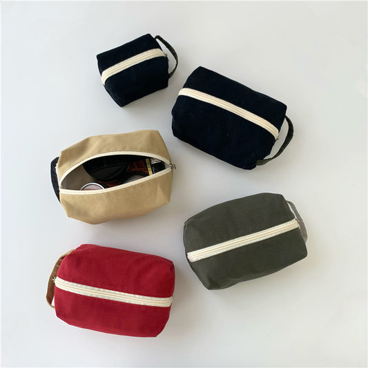 Large Canvas Contrast Color Cotton Solid Cosmetic Bags