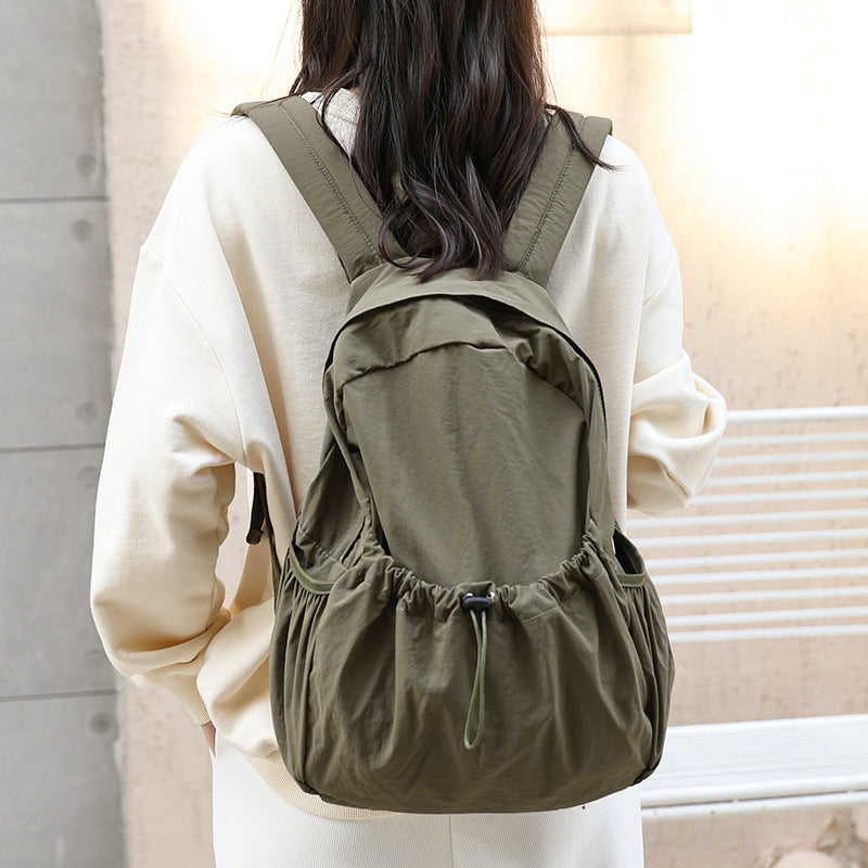 Retro Nylon Drawstring Ruffle Fashion Large Backpacks