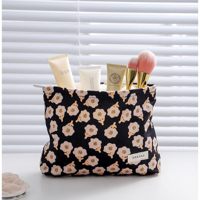 Floral Corduroy Large Capacity Skin Care Cosmetic Bags