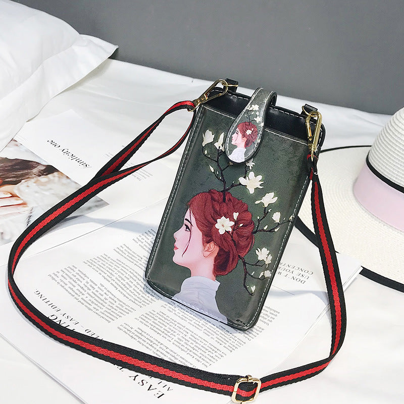 Women's Style Printed Cartoon Mobile Vertical Small Phone Bags