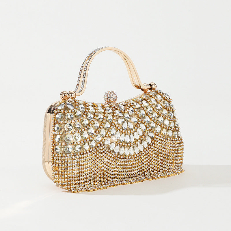 Women's Rhinestone Diamond Flash Tassel Portable Chain Box Evening Bags