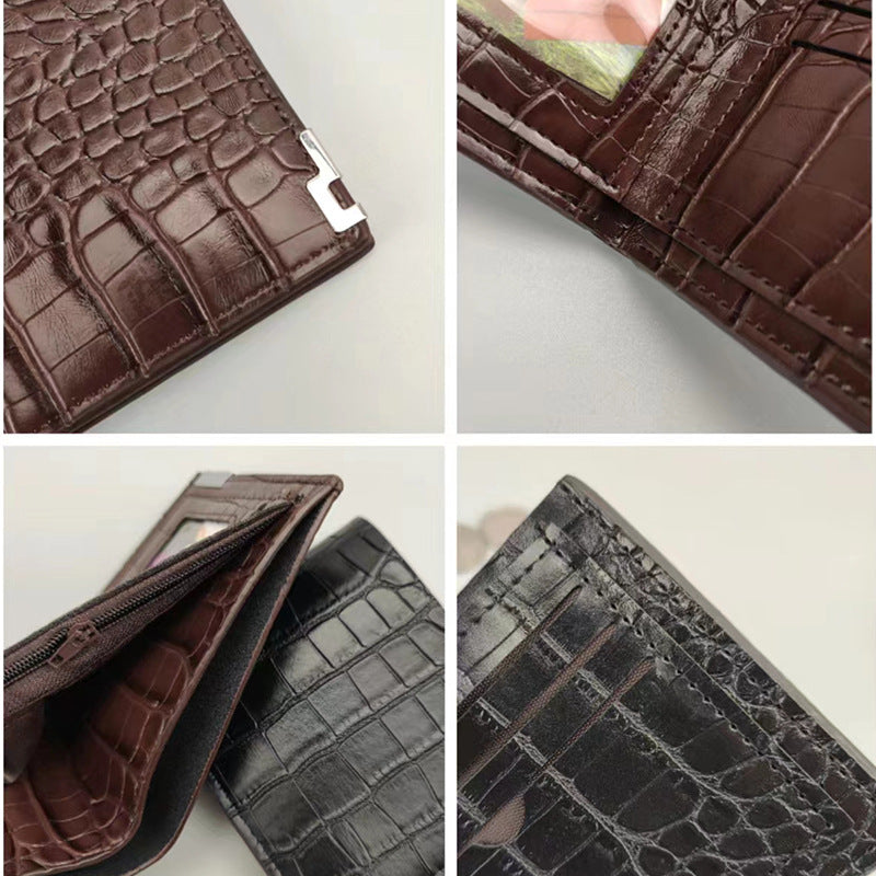 Men's Crocodile Pattern Zipper Change Fashion Horizontal Men's Wallets