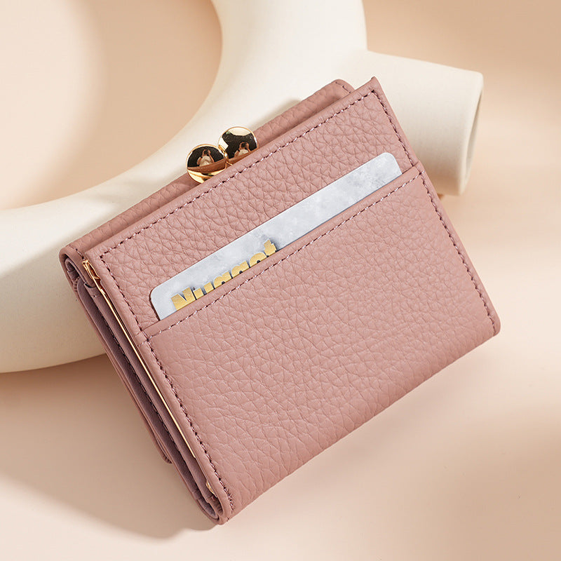 Women's Genuine Leather Short Alloy Border Female Ladies Wallets