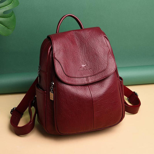 Women's Soft Leather Fashion Genuine Texture Large Backpacks