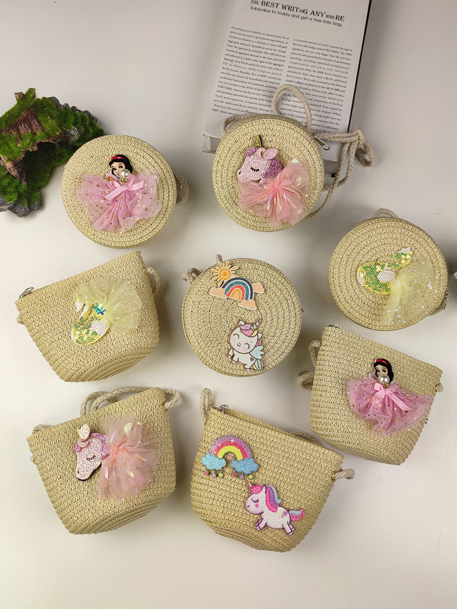 Women's & Children's & Small Cute Woven Straw Mini Coin Purses