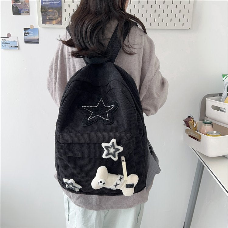 Women's College Corduroy Large Capacity Preppy Style Backpacks